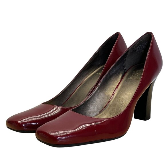 Circa Joan & David Women’s Red Patent Leather Marzipan Square Toe Heels 9.5M - Picture 3 of 12
